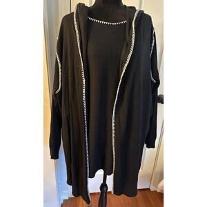 Aaeda Sweater Set~Knit Pullover Tunic & Hooded Cardigan Size 3X Black~White Trim